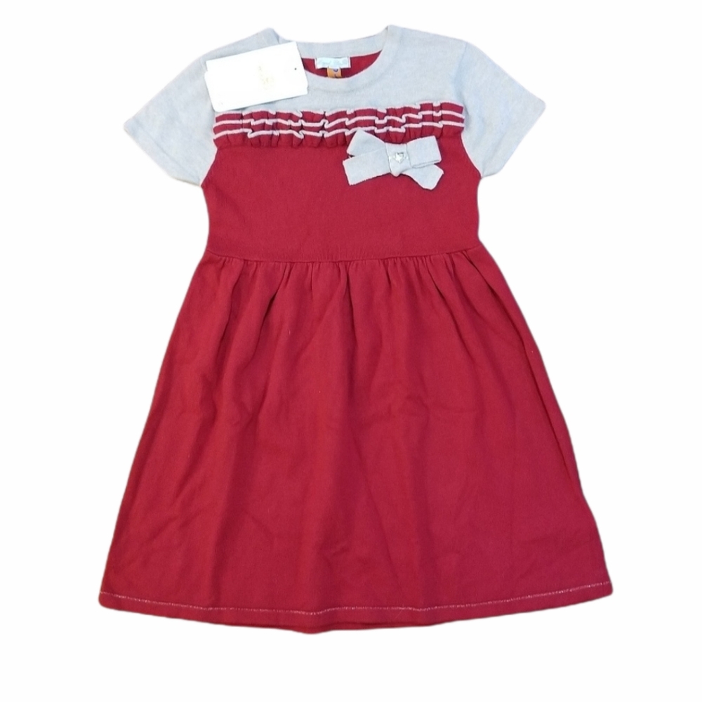 Red & Beige Ruffled Knit Christmas Dress sz 6